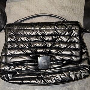 THINK ROYLN Metallic Black Quilted Crossbody Bag